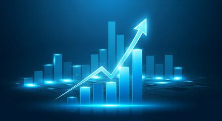 Futuristic Neon Growth Graph Illustration with Rising Financial Data Visualization