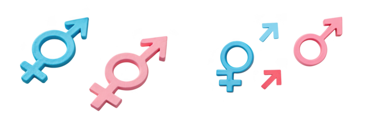 Gender symbols, male and female, isolated on transparent background