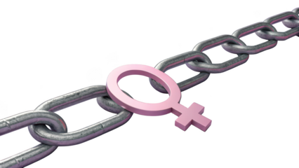 Pink female symbol on a metal chain isolated on transparent background