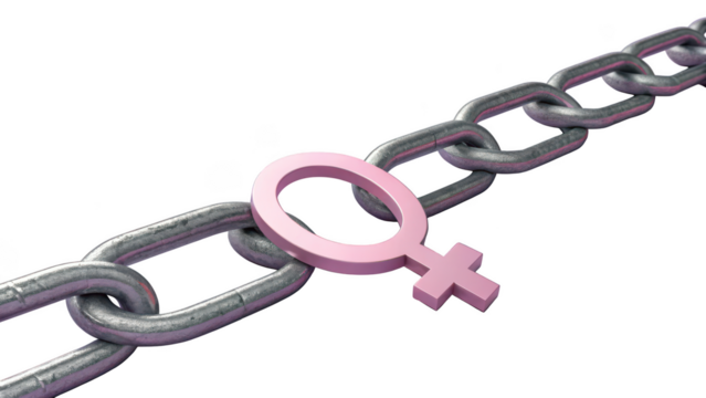 Pink female symbol on a metal chain isolated on transparent background - Powered by Adobe