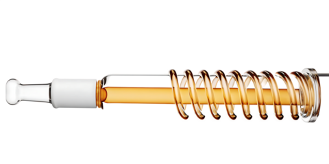 3d rendering glass lab condenser with a coiled tube isolated on white background, png, ai generated.