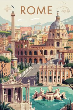 Vintage Travel Poster of Rome Italy 
