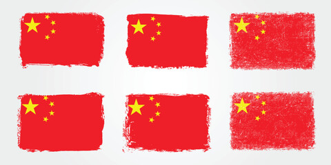 Grunge brush variations of the China five-star red flag