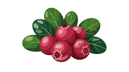 Obraz premium A cluster of fresh cranberries with lush green leaves.