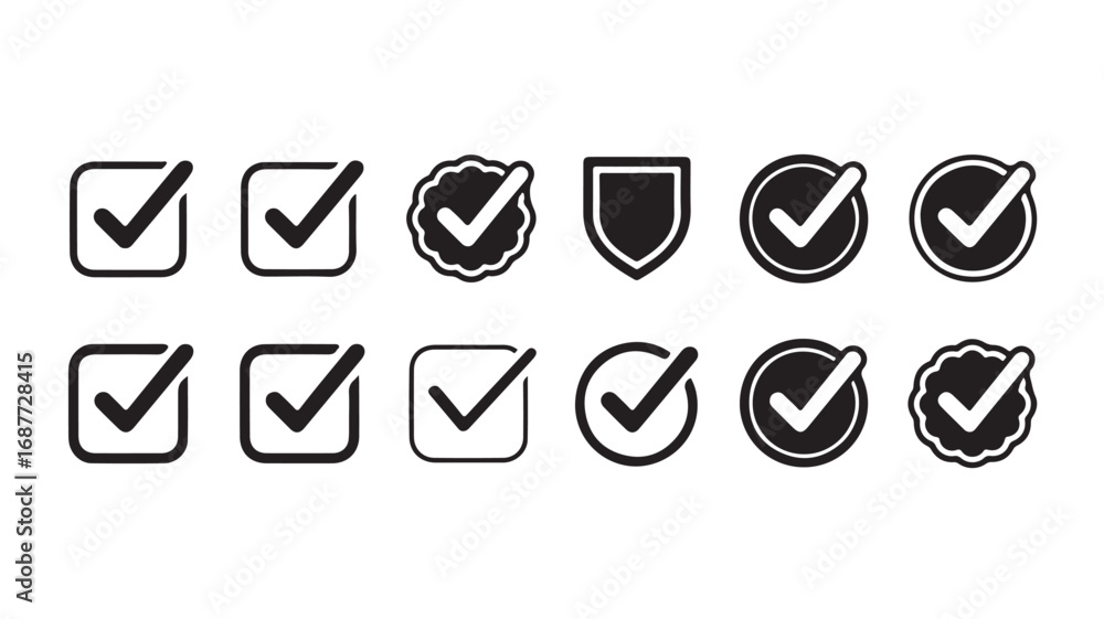 Aufkleber check mark icons complete set of tick, approved, and validation symbols for web and app design