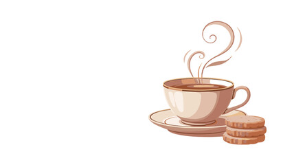 A warm cup of tea with cookies arranged nearby.