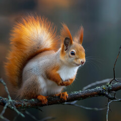 Fototapeta premium red squirrel perched on a tree branch in the forest