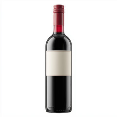 red wine bottle with blank label isolated on white background