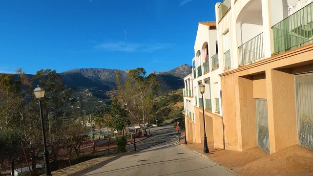 Road to recreation area"El Alcazar" to start hiking trail to Maroma peak in Alcazar, Spain