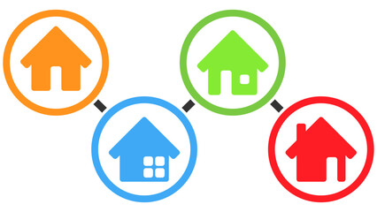 Four colourful houses in a row