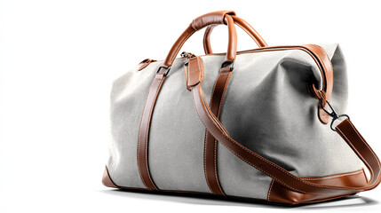 A stylish gray travel bag with sturdy handles and sleek design sits neatly on a white background, ready for any journey.