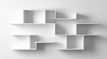A set of  wall shelves, including a unique design piece, displayed on a clean white background for modern interiors.