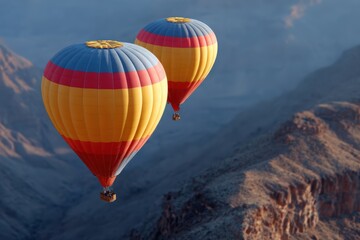 Obraz premium hot air balloons floating over desert canyon