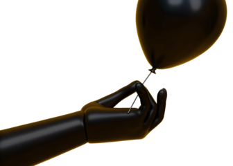 black-color-balloon-needle-and-hand--finance-risk isolated on white background, png, ai generated.