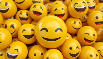 A multitude of yellow emoji faces, many expressions of joy