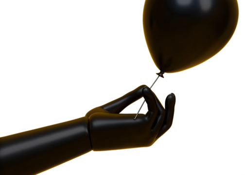 black-color-balloon-needle-and-hand--finance-risk isolated on white background, png, ai generated.