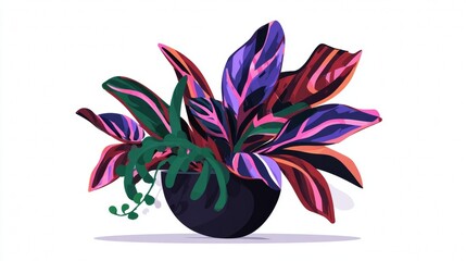 Colorful Potted Plant with Vibrant Leaves and Shadows.