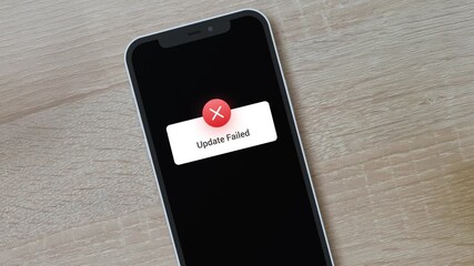 Mobile phone alert notification popup Update Failed on smartphone screen, error warning UI message