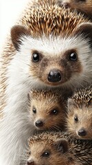 Fototapeta premium Family of hedgehogs gathered together in a warm and cozy setting