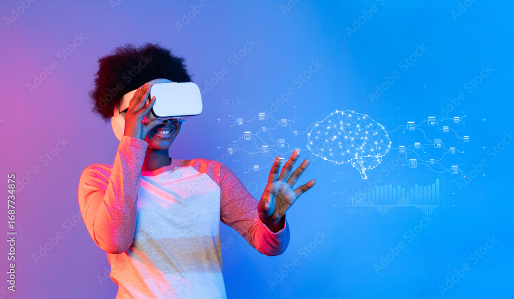 Aufkleber a young person engages with virtual reality technology, illustrating the intersection of generative 