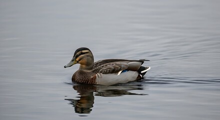 Fototapeta premium A mallard duck swimming calmly on the waters surface