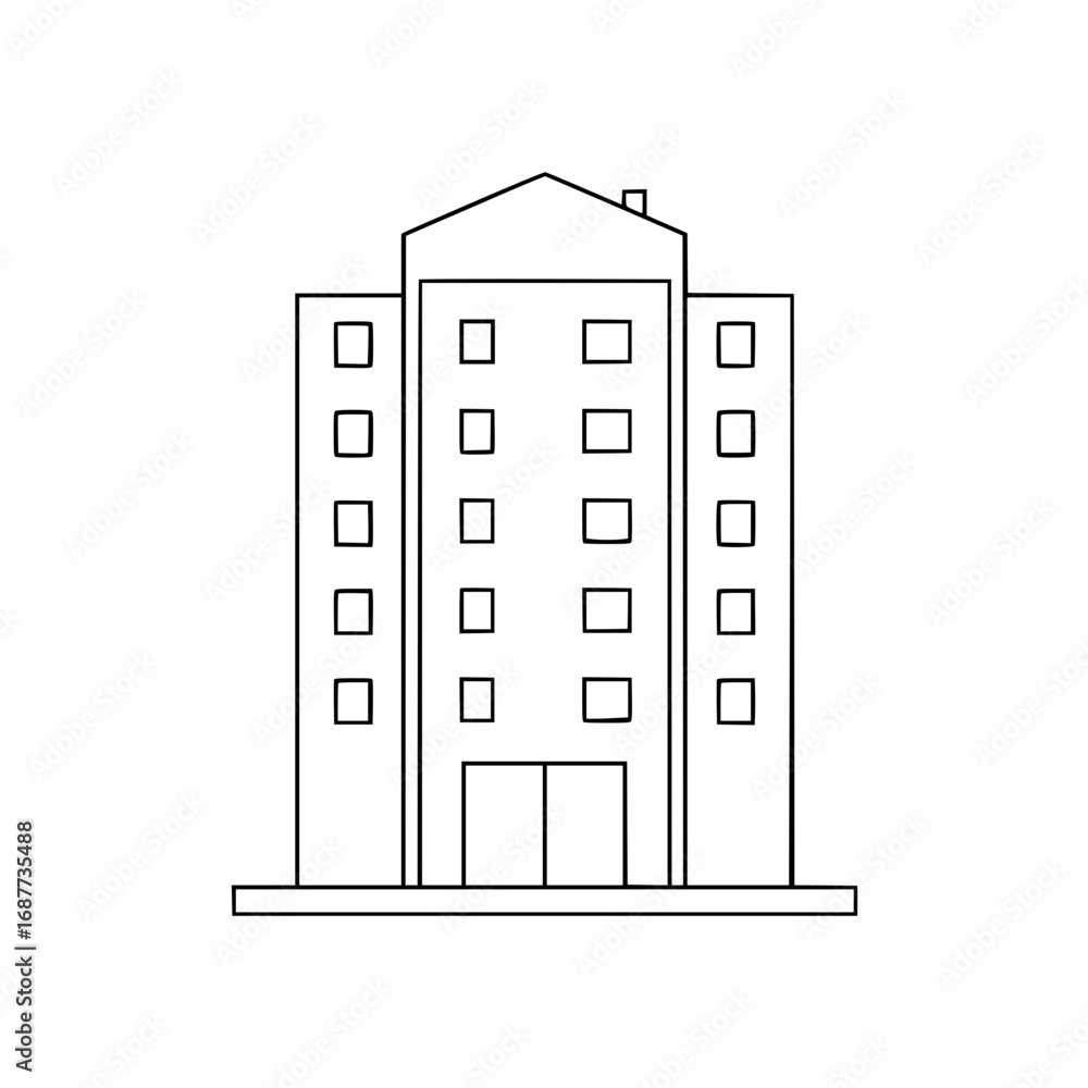Aufkleber outline icon of a building design with geometric structure and windows, multi-story building