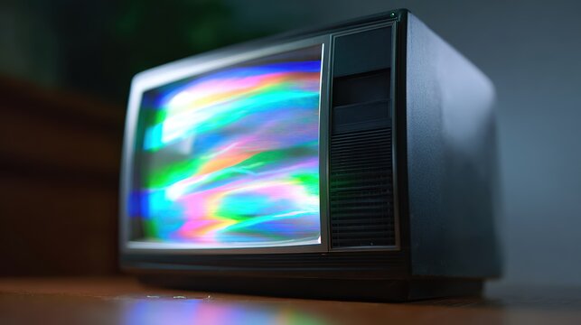 vintage television with glitch effect displaying abstract static