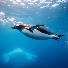 Naklejka premium Penguin Diving Underwater