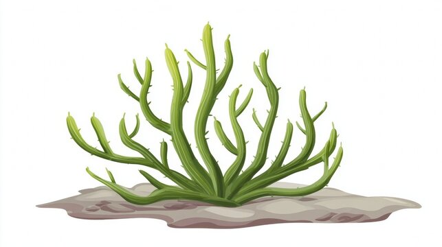 Green seaweed or algae growing on a rock underwater.