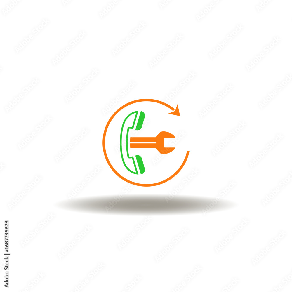 Poster vector illustration of handset with wrench and round arrow. symbol of technical support service. ico