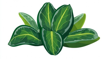 Illustration of a cluster of green leaves with vibrant veins.
