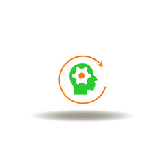 Vector illustration of head with gear and round arrow. Symbol of change your mindset.