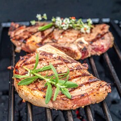Grilled steaks on a barbecue