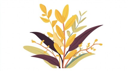 Colorful illustration of a plant with yellow leaves and purple accents.