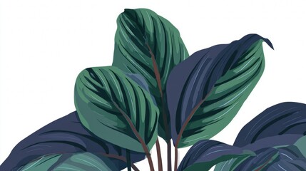Tropical Leaves Illustration with Green and Blue Hues.