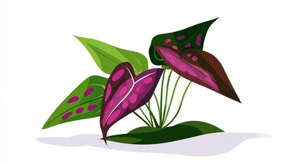 Colorful Caladium Plant with Vibrant Leaves and Spots.