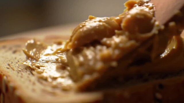 Peanut butter on bread closeup