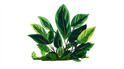 Lush Green Leaves Plant Isolated on White Background.