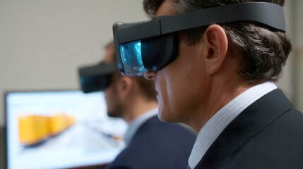A logistics team using virtual reality to simulate and plan warehouse layouts and transportation routes