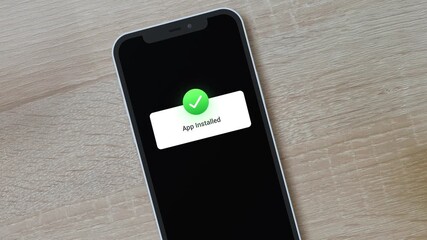 Mobile phone success notification popup App Installed on smartphone screen, confirmation UI message
