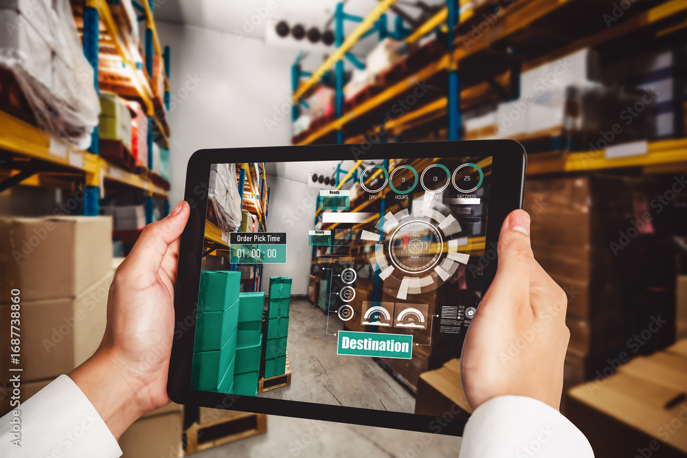 Poster smart warehouse management system using augmented reality technology to identify package picking and