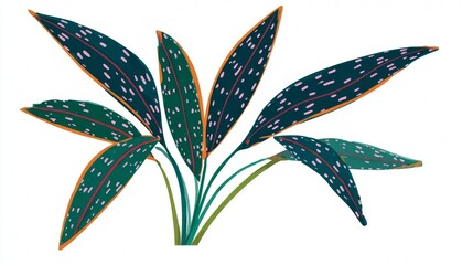 Colorful tropical plant illustration with vibrant leaves and white background.