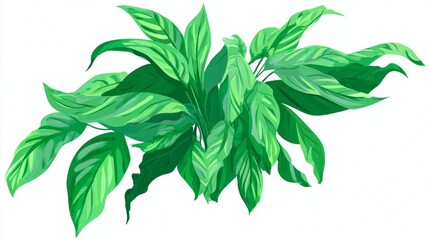 Lush Green Leaves Cluster on White Background.