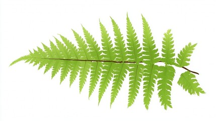 Isolated green fern branch with leaves on white background.