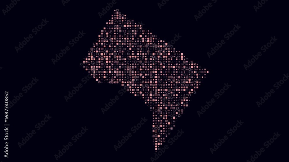 Poster district of columbia animation. shape of the state with pulsating colored dots. small size rounded s