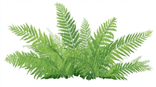Lush green fern leaves isolated on white background.