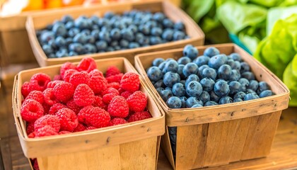 Fresh berries in wooden crates at a market (6)