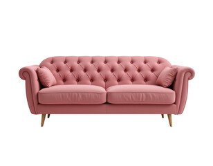Elegant Pink Sofa with Tufted Design and Wooden Legs for Living Room