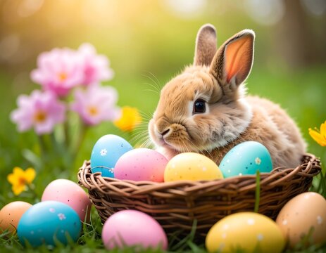 Cute bunny with Easter eggs