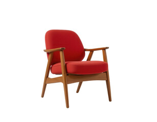Fototapeta premium Vibrant Retro-Style Armchair with Wooden Frame and Red Cushion
